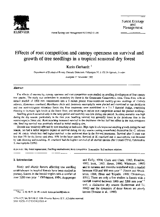 (PDF) Effects of root competition and canopy openness on survival and ...