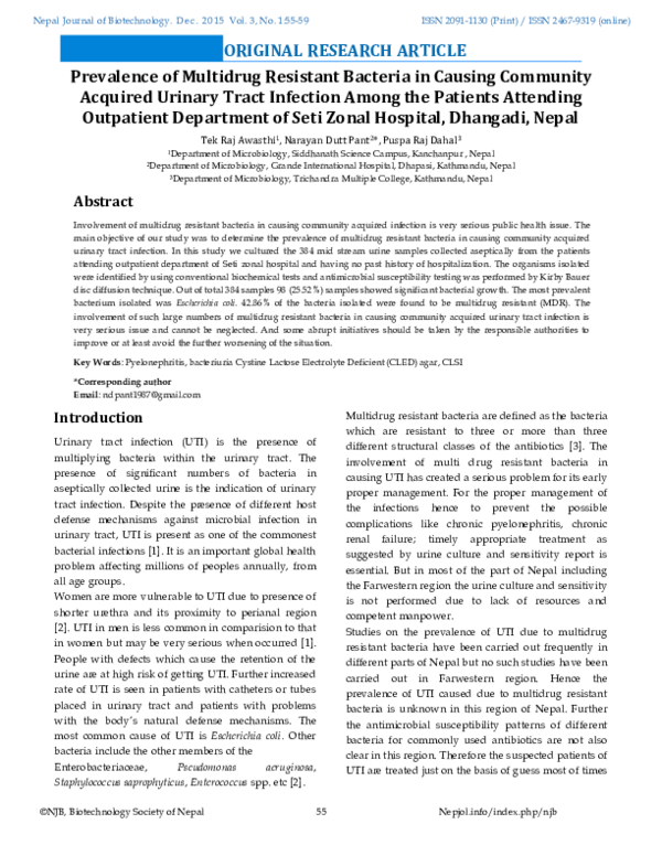 (PDF) Prevalence of multidrug resistant bacteria in causing community ...