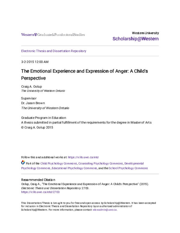 (PDF) The Emotional Experience and Expression of Anger: A Child's ...