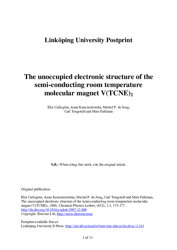 (PDF) The unoccupied electronic structure of the semi-conducting room ...