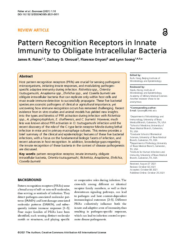 (PDF) Pattern Recognition Receptors in Innate Immunity to Obligate ...