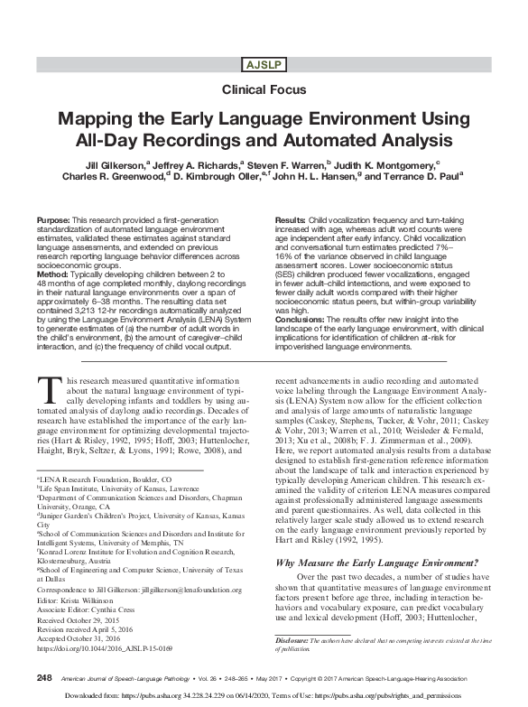(PDF) Mapping the Early Language Environment Using All-Day Recordings ...