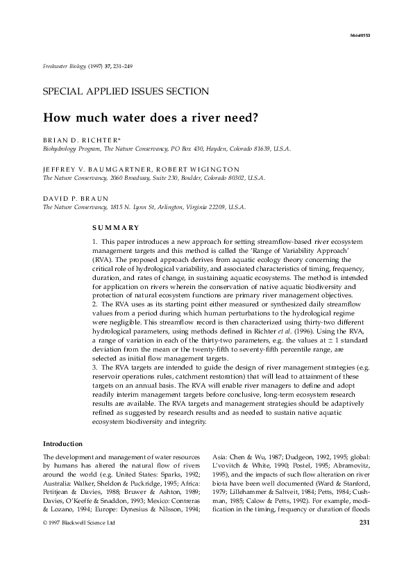 (PDF) How much water does a river need? Brian Richter Academia.edu
