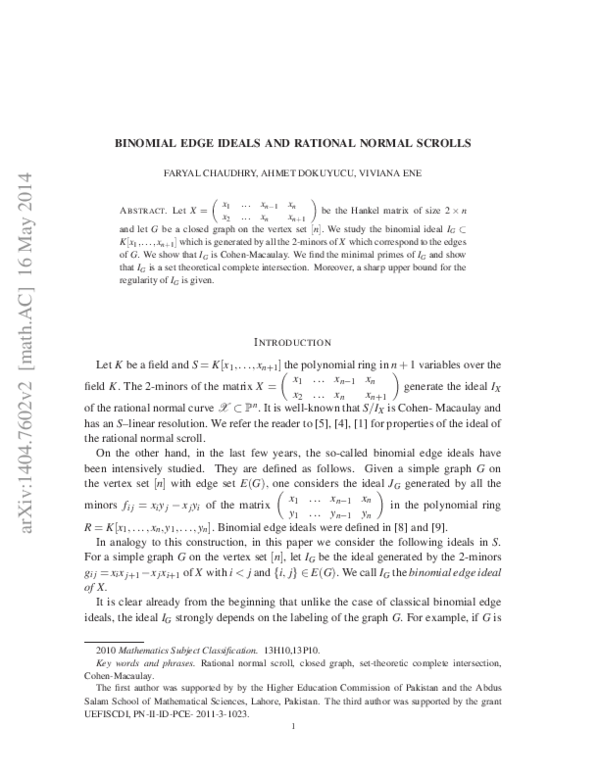 (PDF) Binomial edge ideals and rational normal scrolls