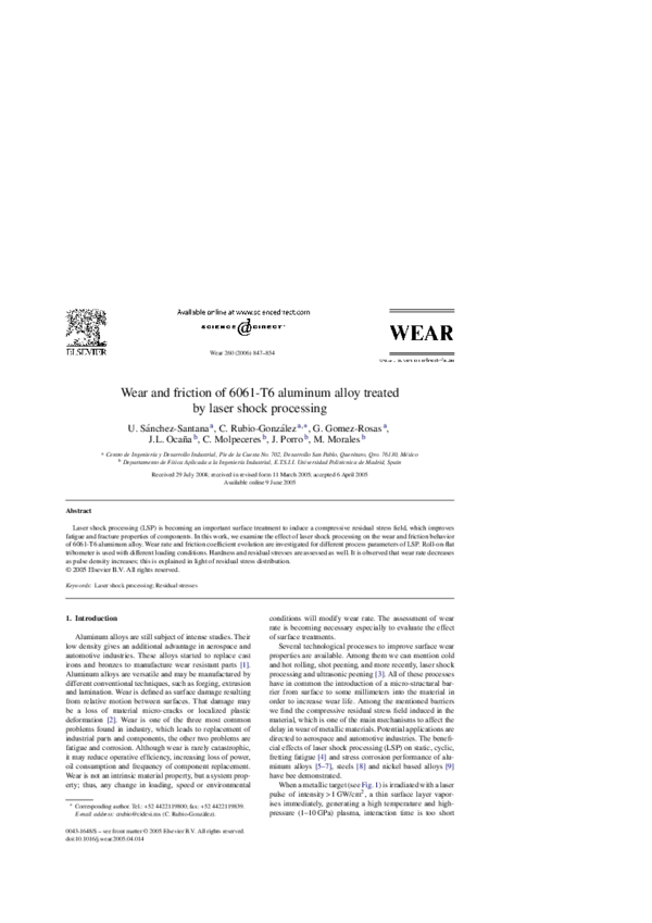 (PDF) Wear and friction of 6061-T6 aluminum alloy treated by laser ...