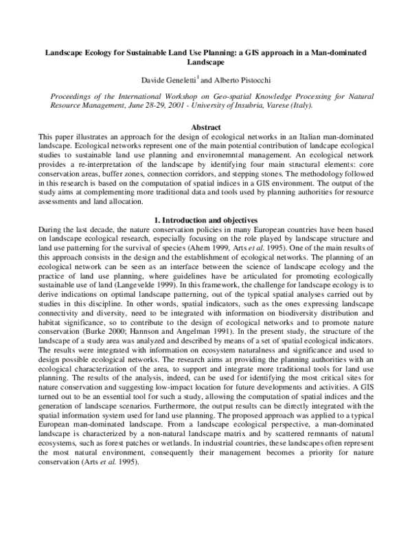 (PDF) Landscape Ecology for Sustainable Land Use Planning Landscape ...