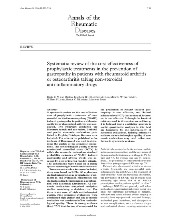 (PDF) Systematic review of the cost effectiveness of prophylactic ...