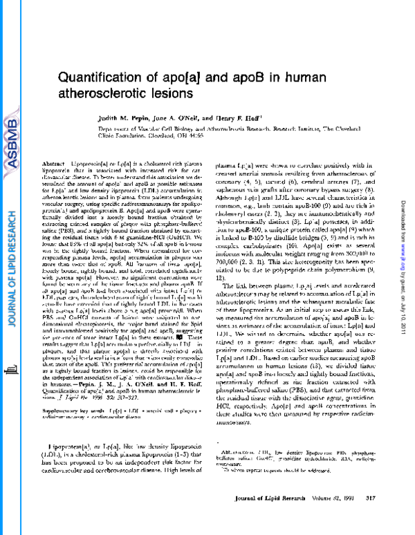(PDF) Quantification of apo (a) and apo B in human atherosclerosis