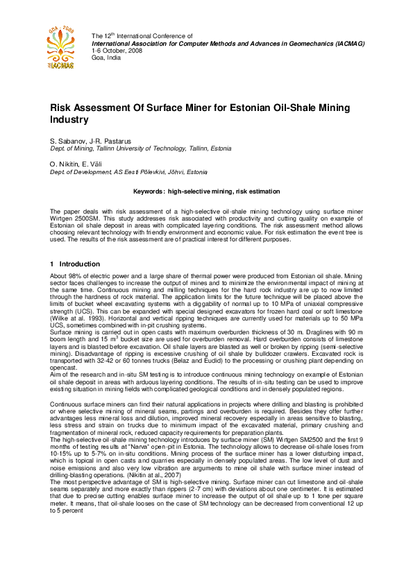 (PDF) Risk assessment of surface miner for Estonian oil shale mining ...