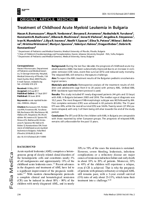 (PDF) Treatment of childhood acute myeloid leukemia