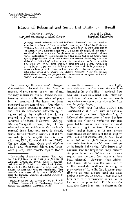 (PDF) Effects of rehearsal and serial list position on recall