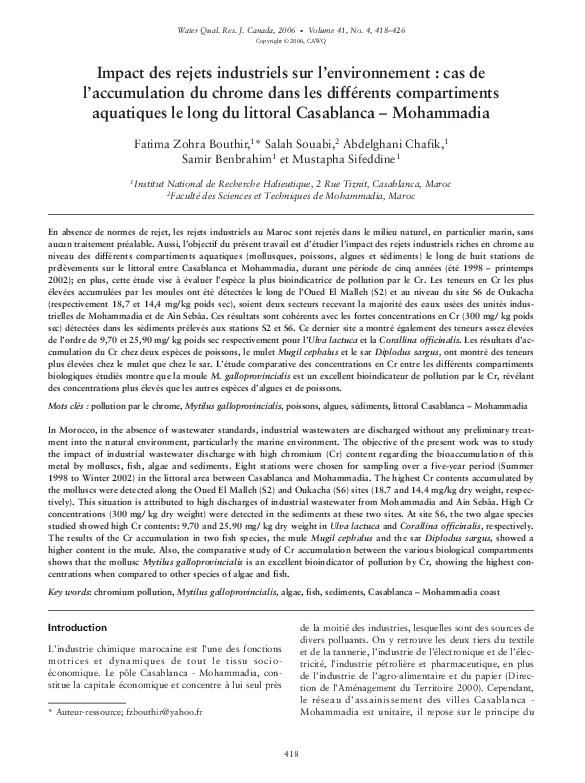 (PDF) Impact des rejets industriels sur l'environnement: cas de l ...