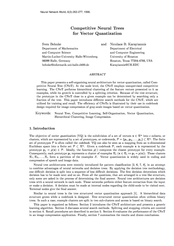 (PDF) Competitive neural trees for vector quantization