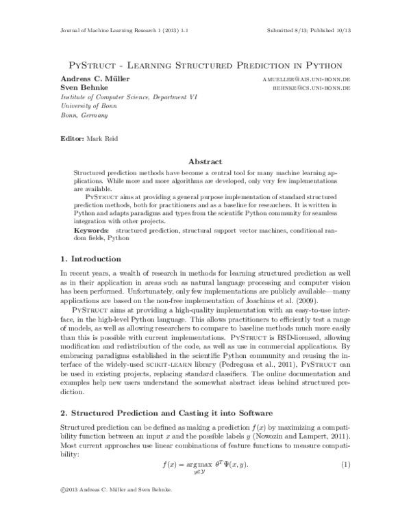 (PDF) PyStruct: learning structured prediction in python