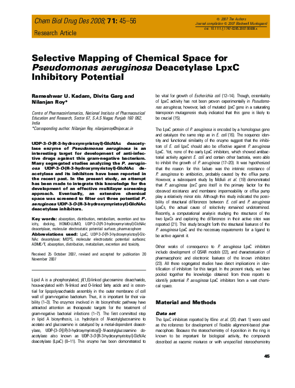 (PDF) Selective Mapping of Chemical Space for Pseudomonas aeruginosa ...