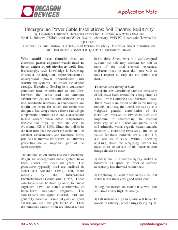 (PDF) Underground power cable installations: soil thermal resistivity