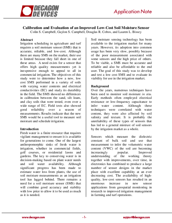 (PDF) Calibration and Evaluation of an Improved Low-Cost Soil Moisture ...
