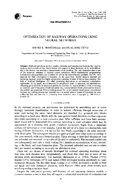 (PDF) Optimization of railway operations using neural networks