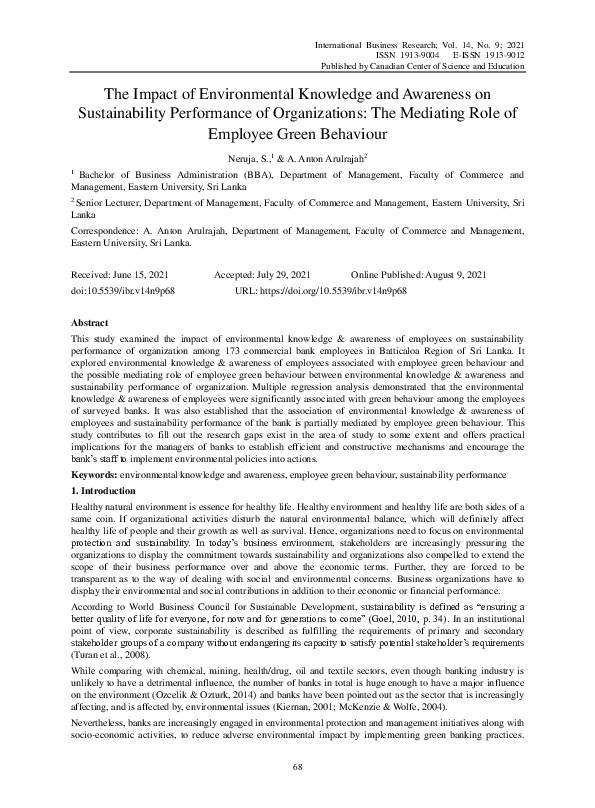 (PDF) The Impact of Environmental Knowledge and Awareness on
