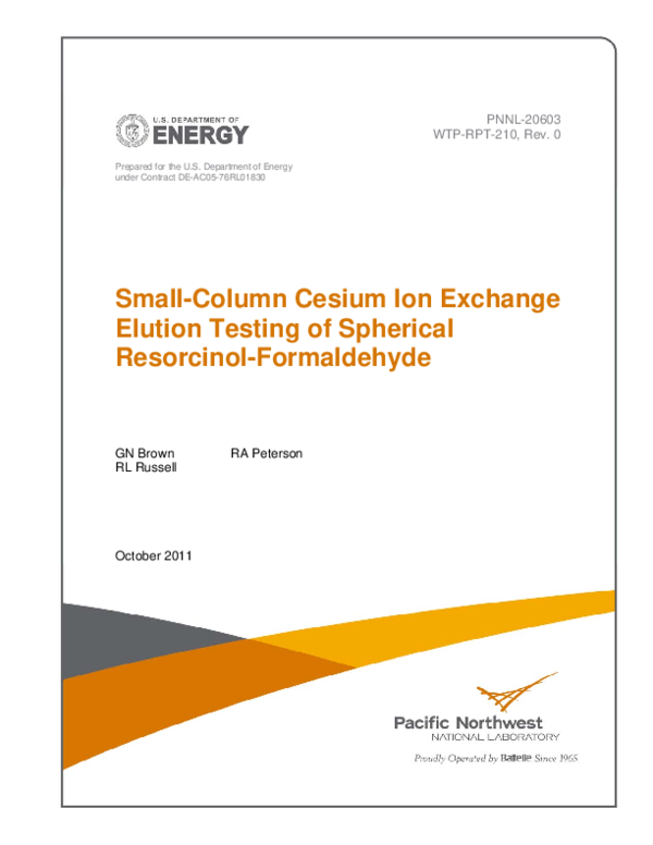 (PDF) SmallColumn Cesium Ion Exchange Elution Testing of Spherical ResorcinolFormaldehyde