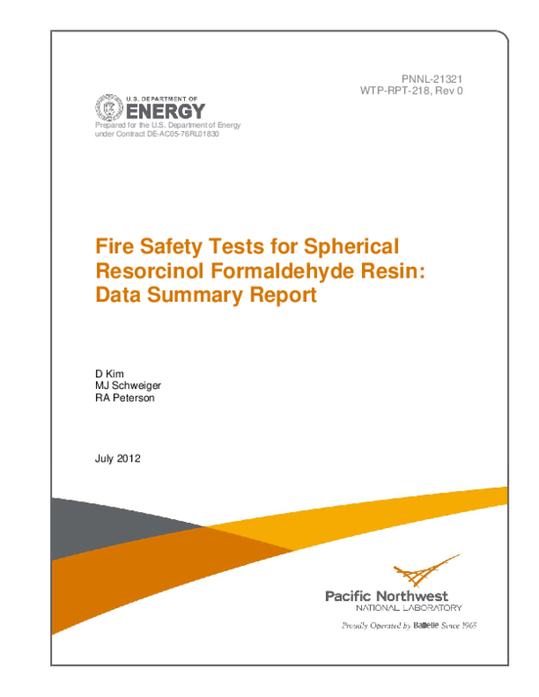 (PDF) Fire Safety Tests for Spherical Resorcinol Formaldehyde Resin Data Summary Report Reid
