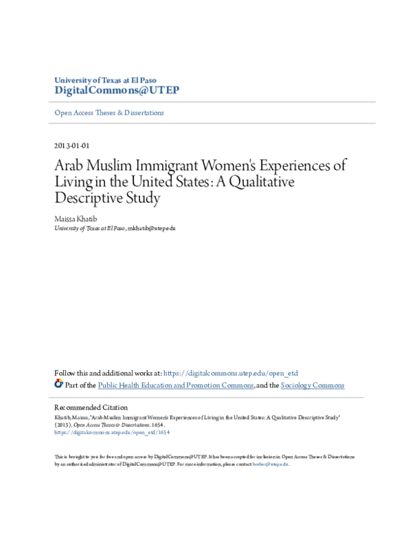 (PDF) Arab Muslim women's experiences of living in the United States: A ...