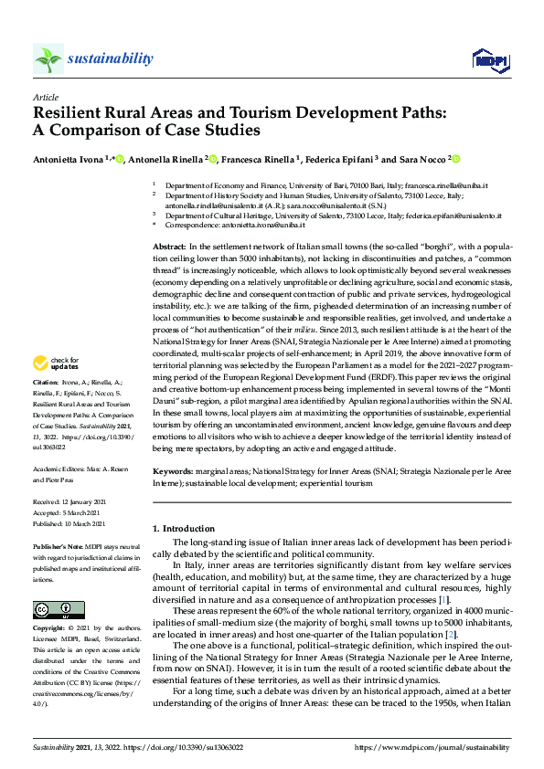 (PDF) Resilient Rural Areas and Tourism Development Paths: A Comparison ...