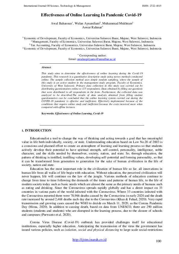 (PDF) Effectiveness of Online Learning In Pandemic Covid-19