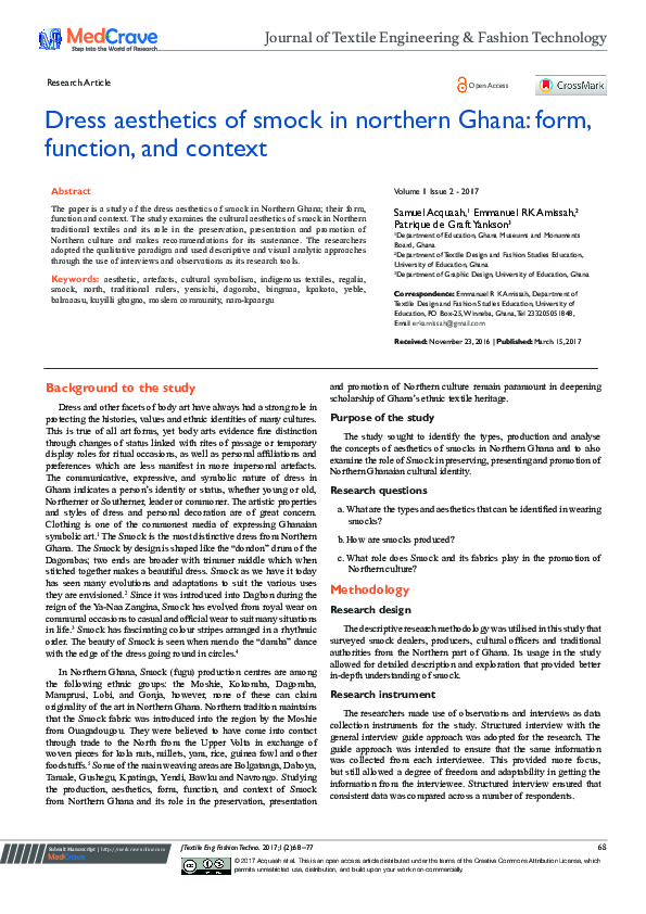 (PDF) Dress Aesthetics of Smock in Northern Ghana: Form, Function, and ...