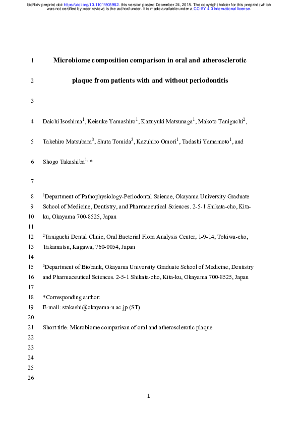 (PDF) Microbiome composition comparison in oral and atherosclerotic ...