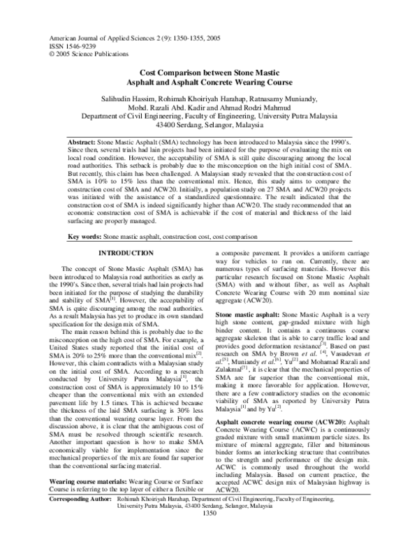 (PDF) Cost Comparison between Stone Mastic Asphalt and Asphalt Concrete