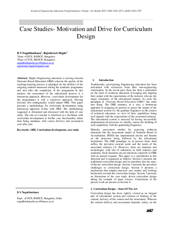 (PDF) Case Studies-Motivation and Drive for Curriculum Design