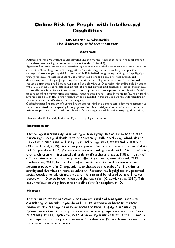 (PDF) Online risk for people with intellectual disabilities