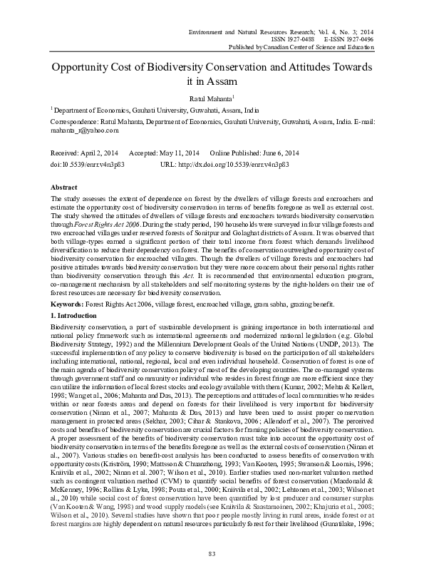 (PDF) Opportunity Cost of Biodiversity Conservation and Attitudes ...