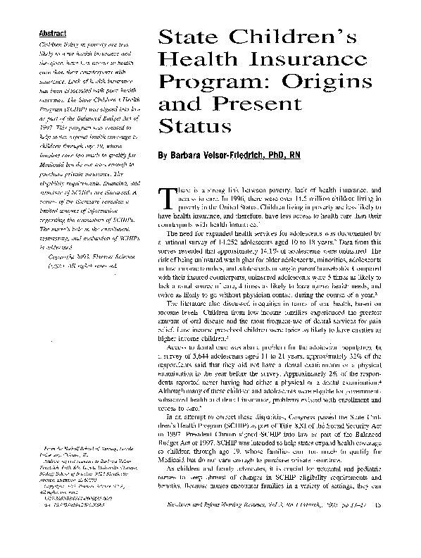 (PDF) State children's health insurance program: Origins and present status