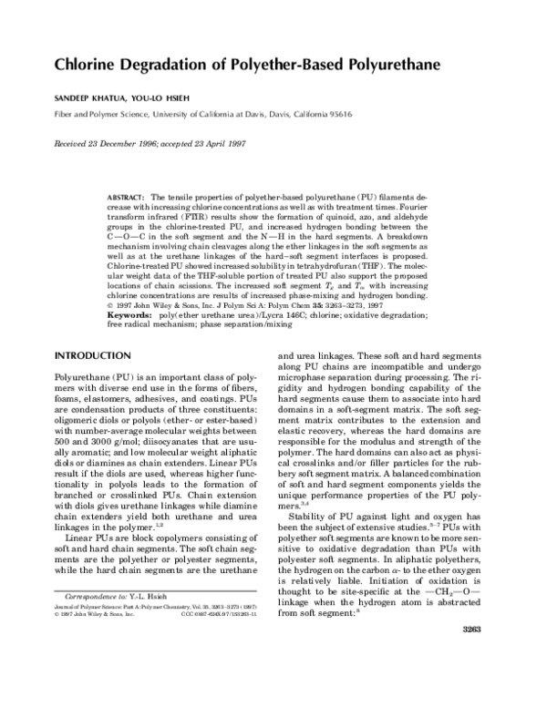 (PDF) Chlorine degradation of polyether-based polyurethane