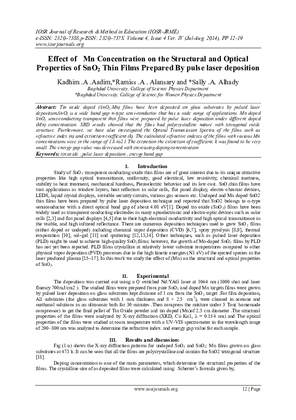(PDF) Effect of Mn Concentration on the Structural and Optical ...
