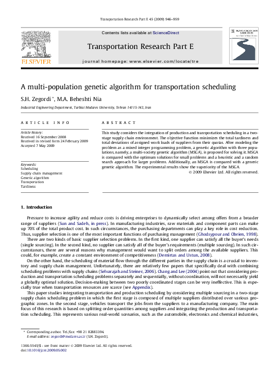 (PDF) A multi-population genetic algorithm for transportation scheduling