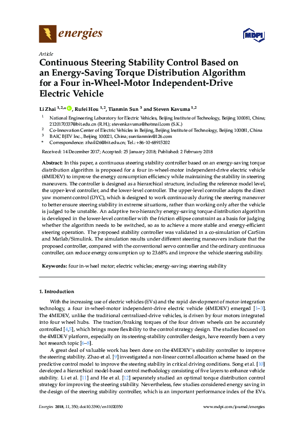 (PDF) Continuous Steering Stability Control Based on an Energy-Saving ...