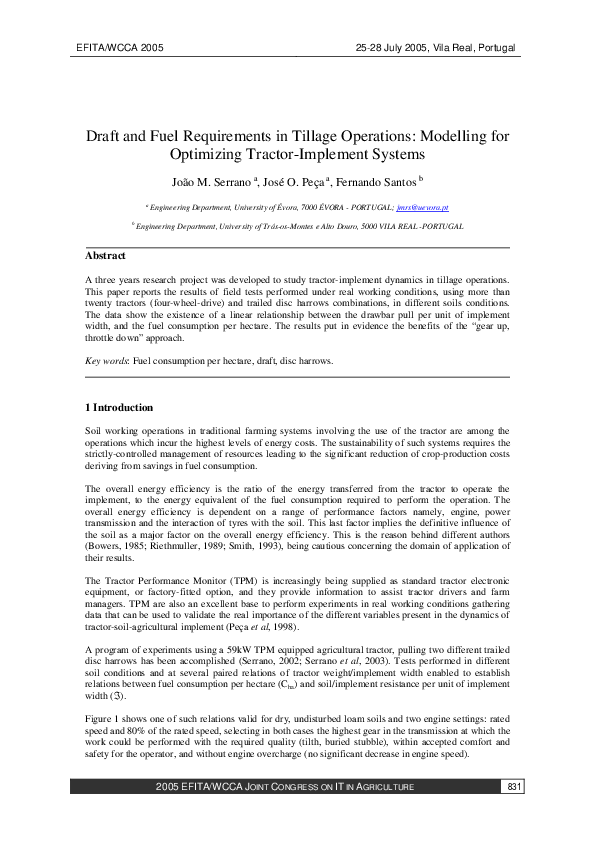 (PDF) Draft and Fuel Requirements in Tillage Operations Modelling for