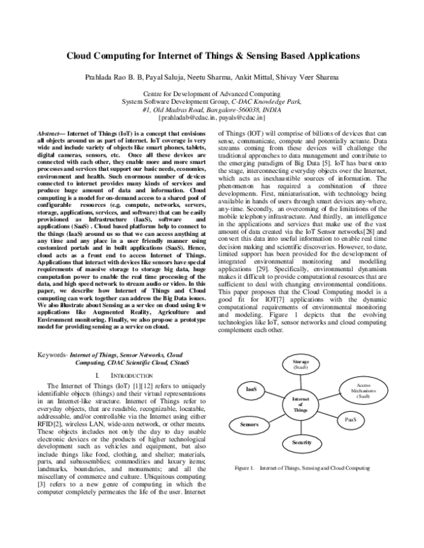 (PDF) Cloud computing for Internet of Things & sensing based applications