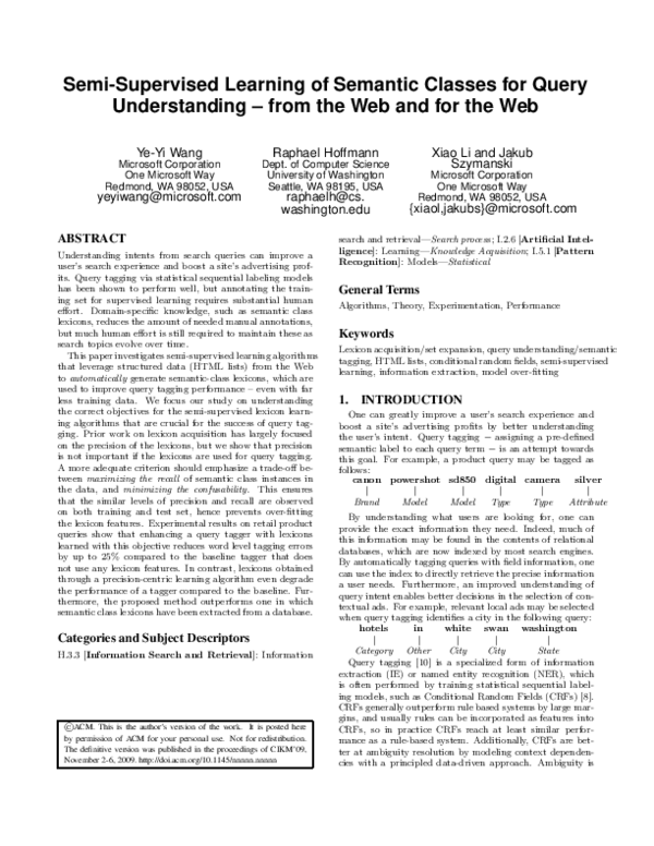 (PDF) Semi-Supervised Learning of Semantic Classes for Query ...