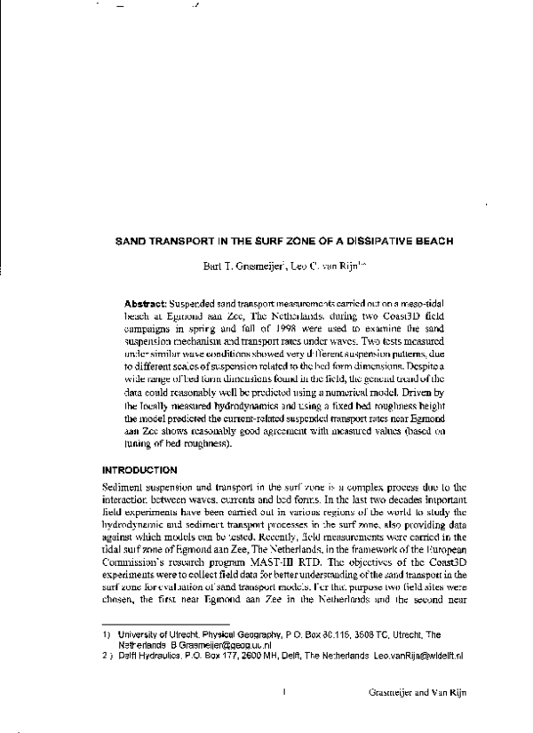 (PDF) Sand transport in the surf zone of a dissipative beach