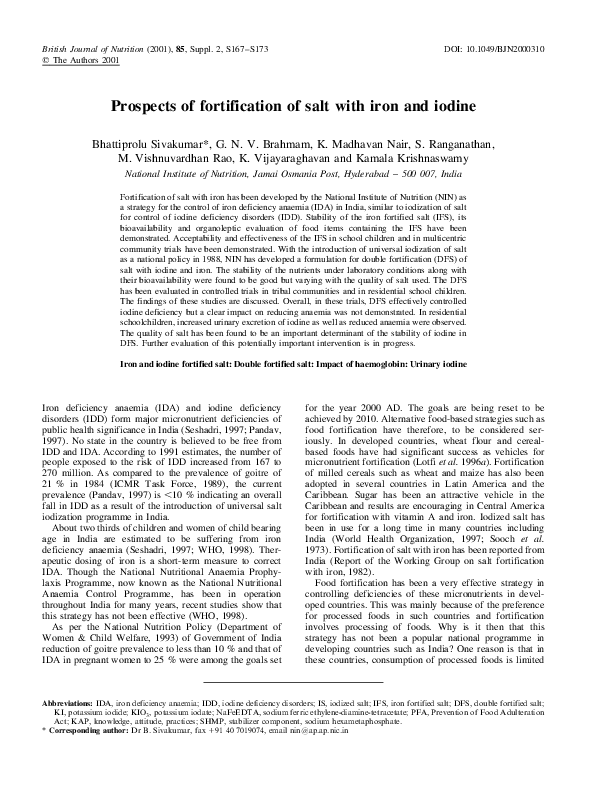(PDF) Prospects of fortification of salt with iron and iodine