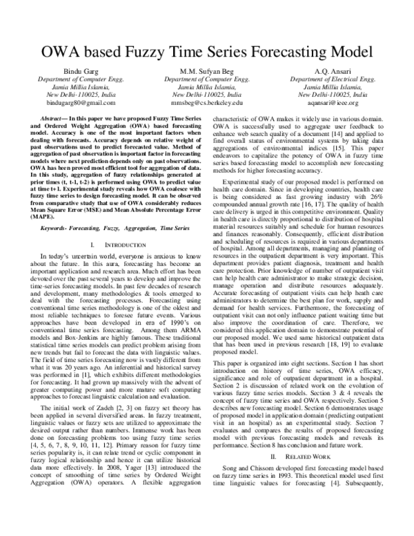 (PDF) OWA Based Fuzzy Time Series Forecasting Model