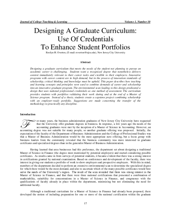 (PDF) Designing A Graduate Curriculum: Use Of Credentials To Enhance ...