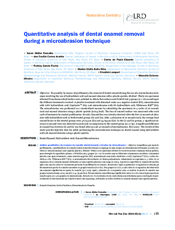 (PDF) Quantitative analysis of dental enamel removal during a