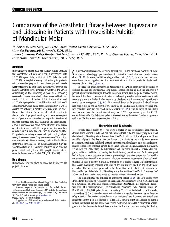 (PDF) Comparison of the Anesthetic Efficacy between Bupivacaine and