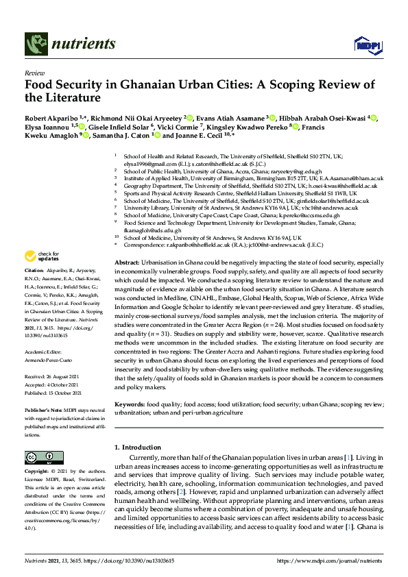 (PDF) Food Security in Ghanaian Urban Cities: A Scoping Review of the ...