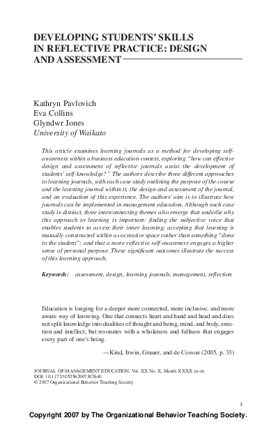 (PDF) Developing Students' Skills in Reflective Practice: Design and ...